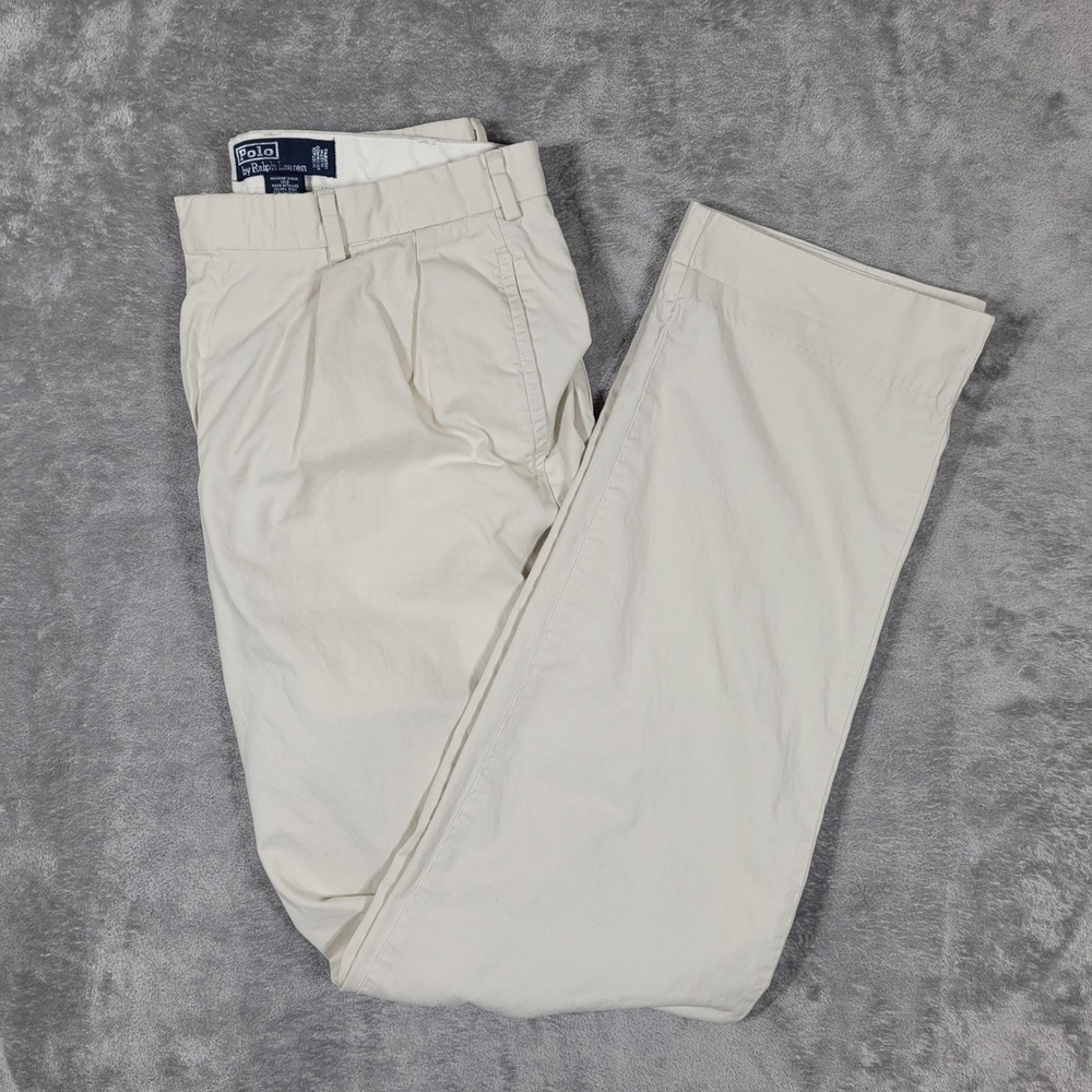 Vintage Polo Ralph Lauren Pants Mens 34x34 Khaki Beige Pleated Chino